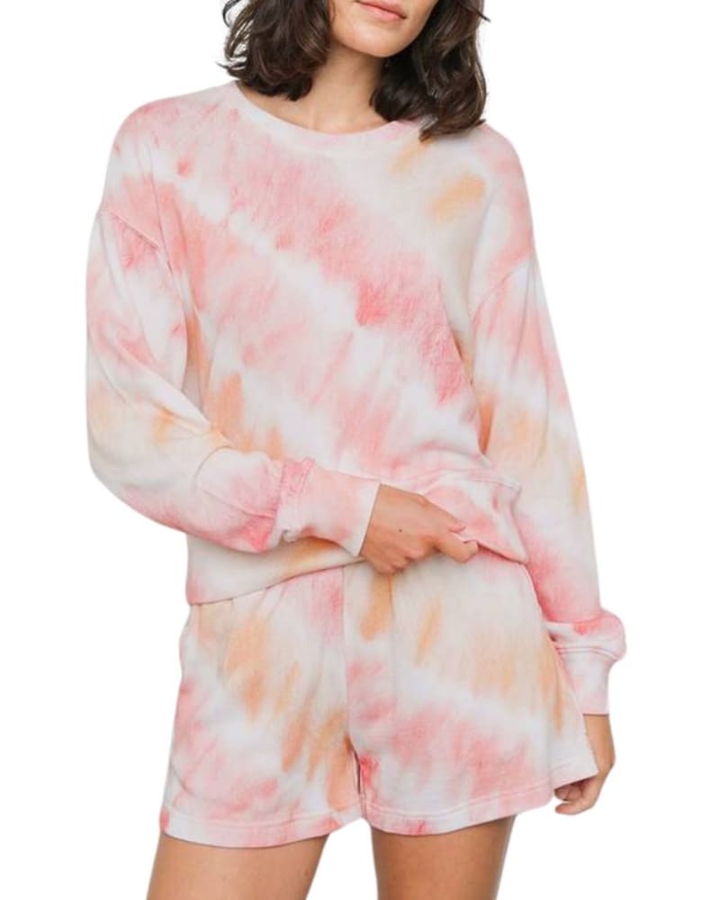 Front of a model wearing a size L Women Jane Short In Sunset Tie Dye in Sunset Tie Dye by Rails. | dia_product_style_image_id:356170